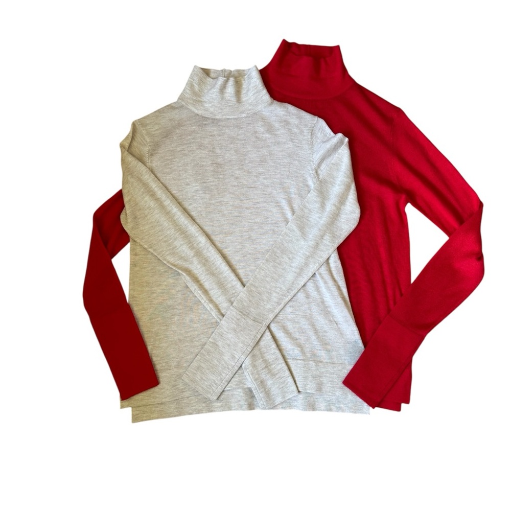 ZARA Knit Lightweight Mock Neck Sweaters – Red & Cream (Set of 2)